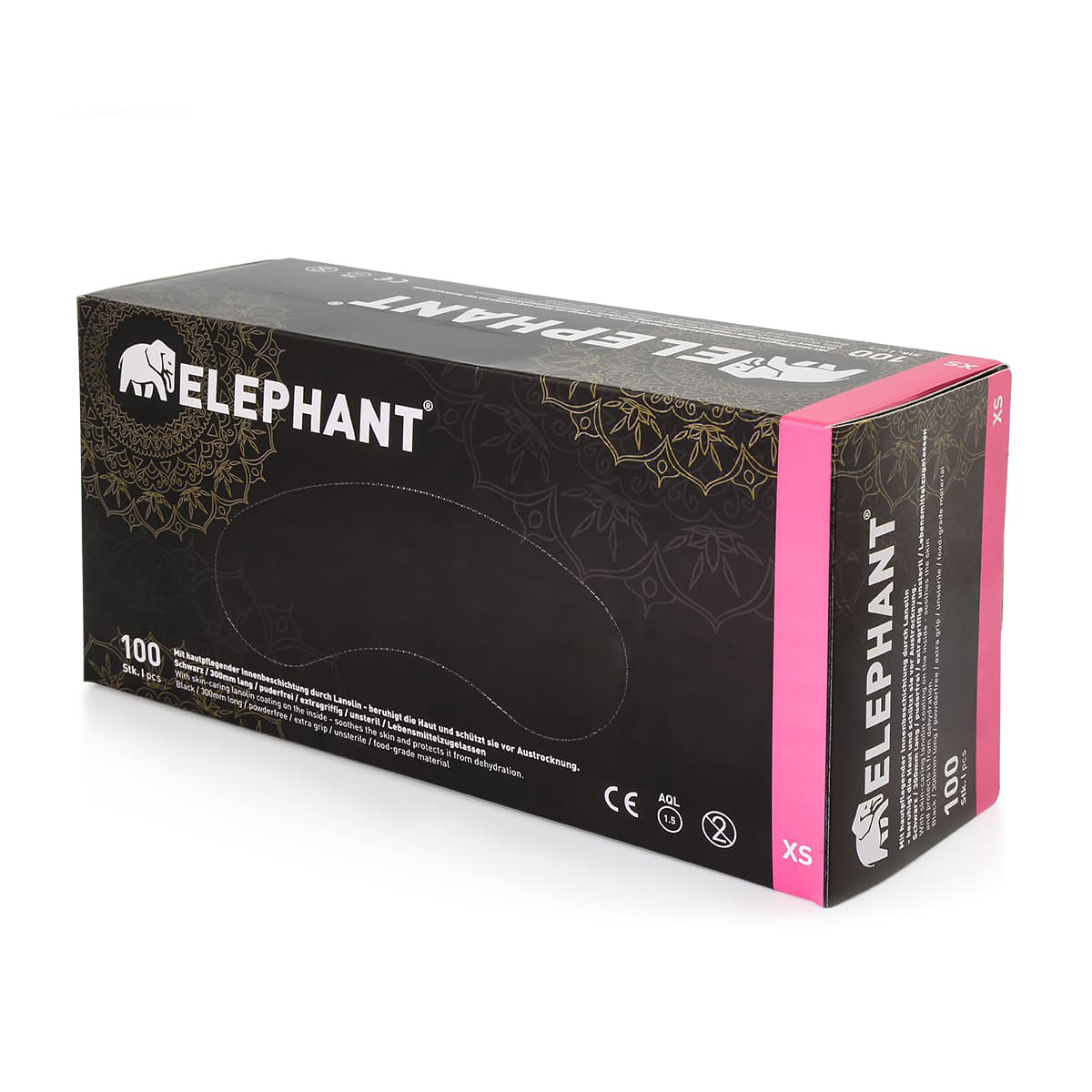 Elephant - Latex Handschuhe mit Lanolin & Vitamin E - schwarz - 100 Stück Größe: XS