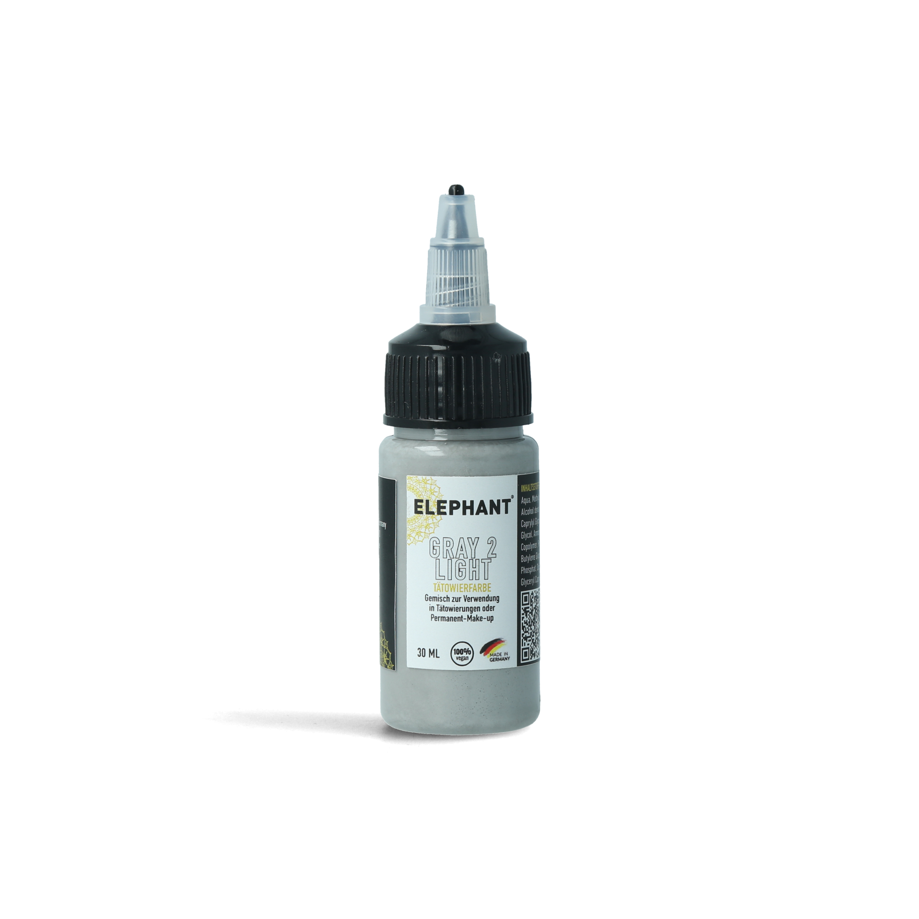 Elephant Tattoo Ink Gray Light – Hellgraue Tätowierfarbe für fließende Übergänge und weiche Schattierungen (30ml)