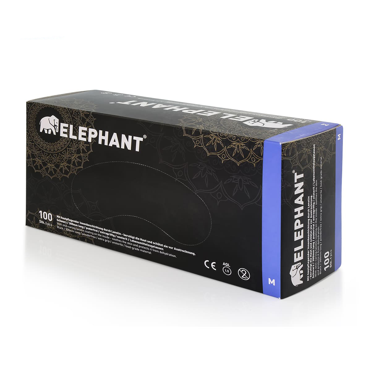 Elephant - Latex Handschuhe mit Lanolin & Vitamin E - schwarz - 100 Stück Größe: M