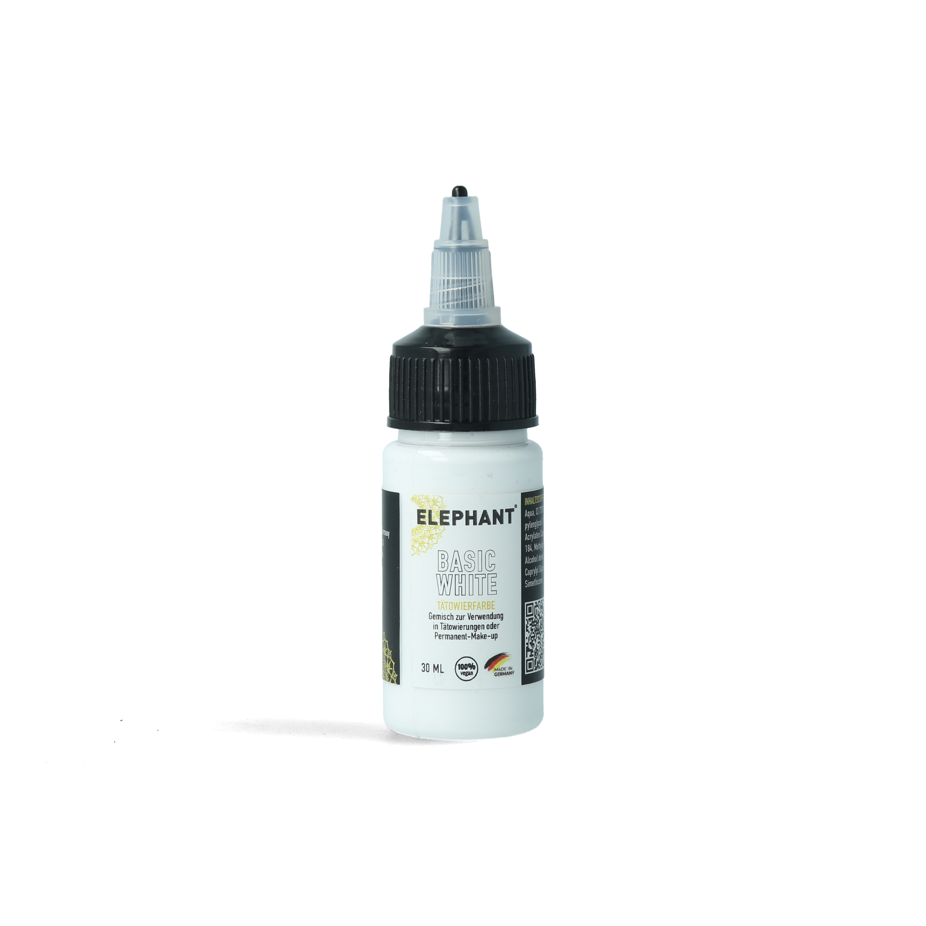 Elephant Tattoo Ink Basic White – High-opacity white tattoo ink for precise highlight accents (30ml)