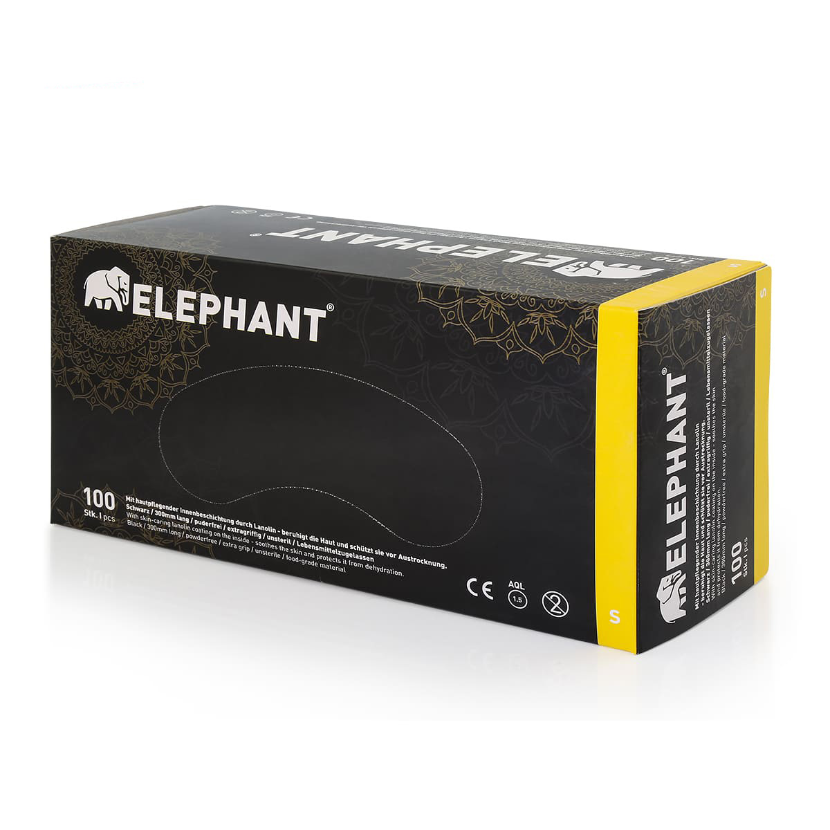Elephant - Latex Handschuhe mit Lanolin & Vitamin E - schwarz - 100 Stück Größe: S