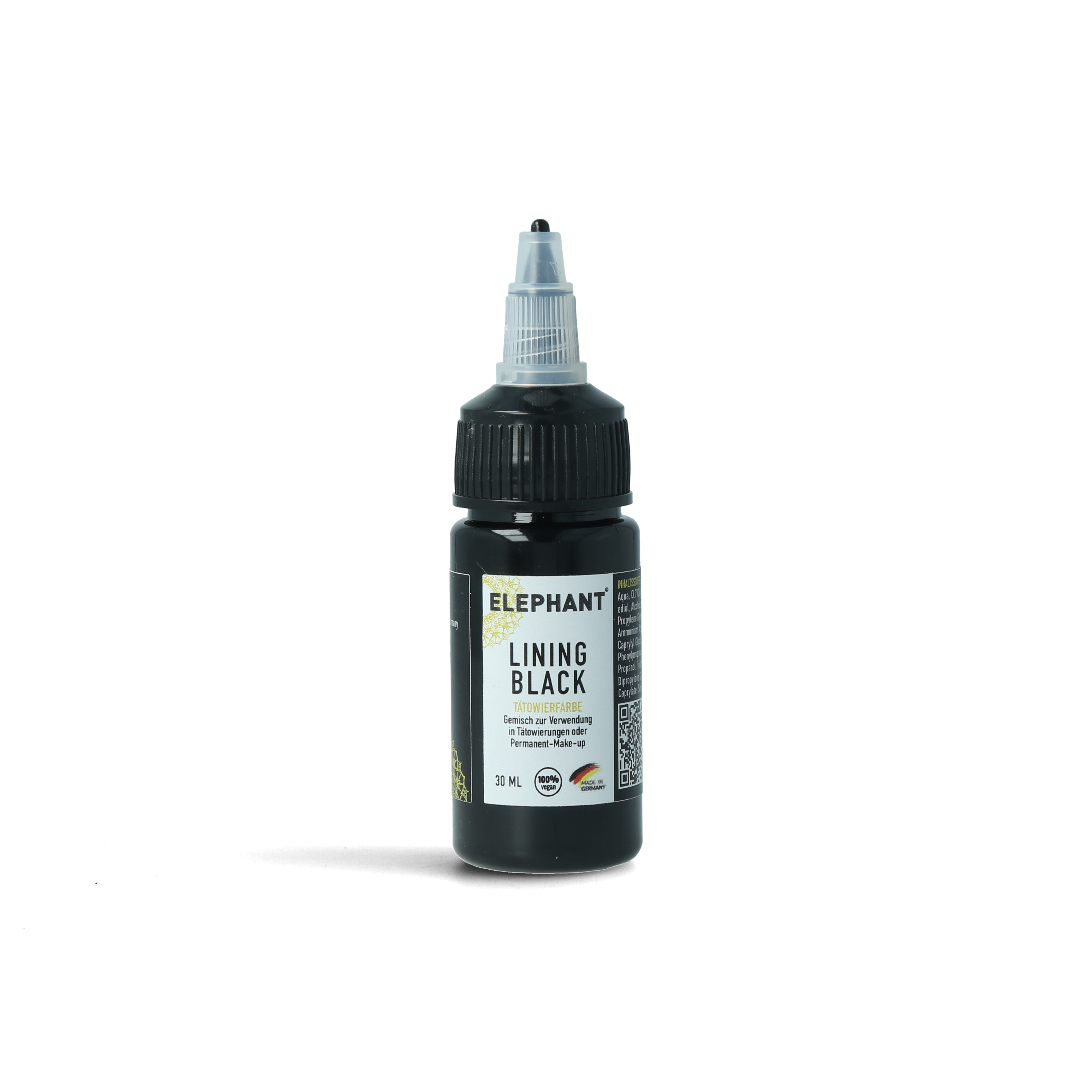 Elephant Tattoo Ink Lining Black – Hochpigmentierte schwarze Tätowierfarbe für präzise Outlines und scharfe Linienführung (30ml)