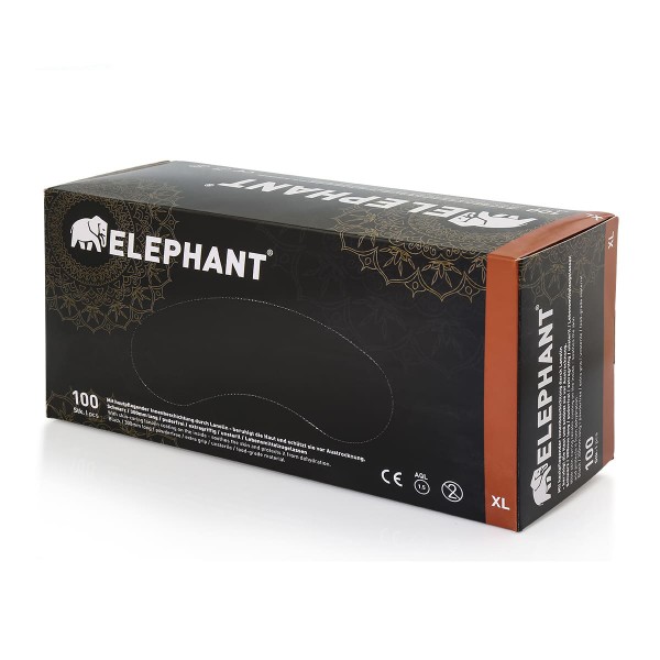 Elephant - Latex Handschuhe mit Lanolin &amp; Vitamin E - schwarz, 100 Stück