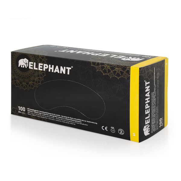 Elephant - Latex Handschuhe mit Lanolin &amp; Vitamin E - schwarz, 100 Stück