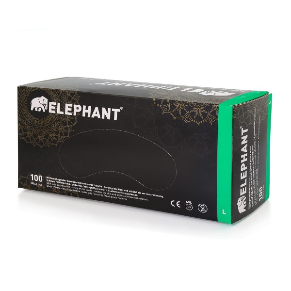 Elephant - Latex Handschuhe mit Lanolin &amp; Vitamin E - schwarz, 100 Stück