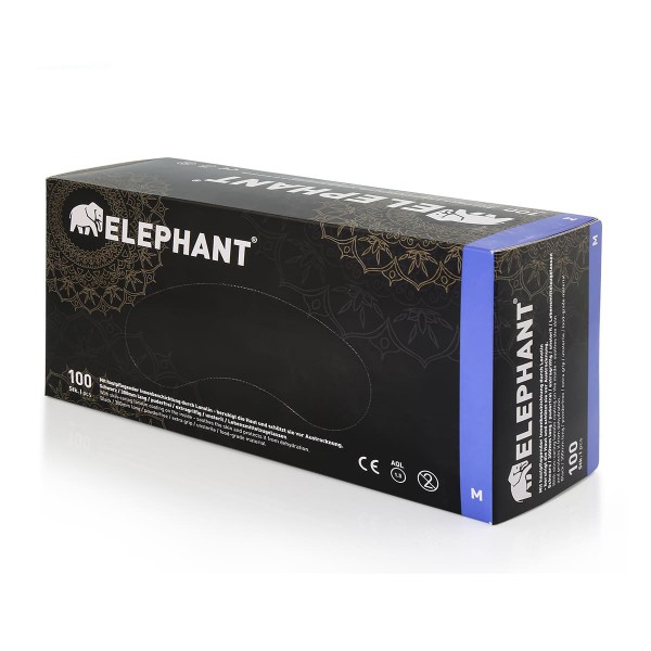 Elephant - Latex Handschuhe mit Lanolin &amp; Vitamin E - schwarz, 100 Stück